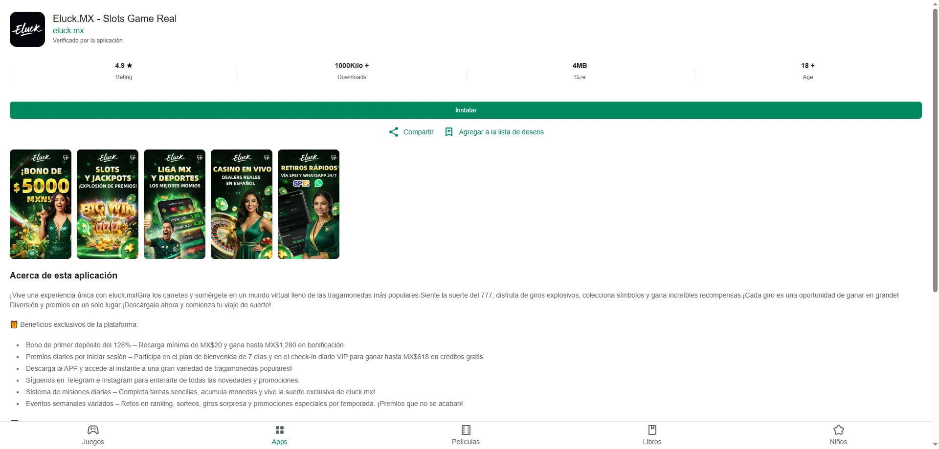 Aplicación móvil de Eluck Casino para jugar desde cualquier lugar