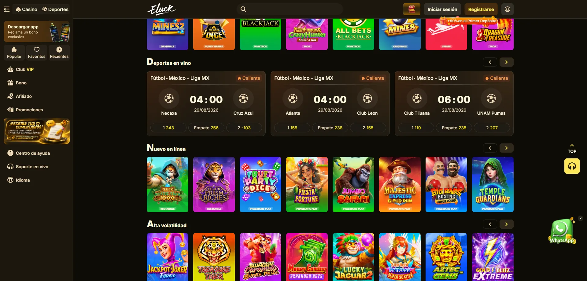 Apuestas deportivas en Eluck Casino — Liga MX y más